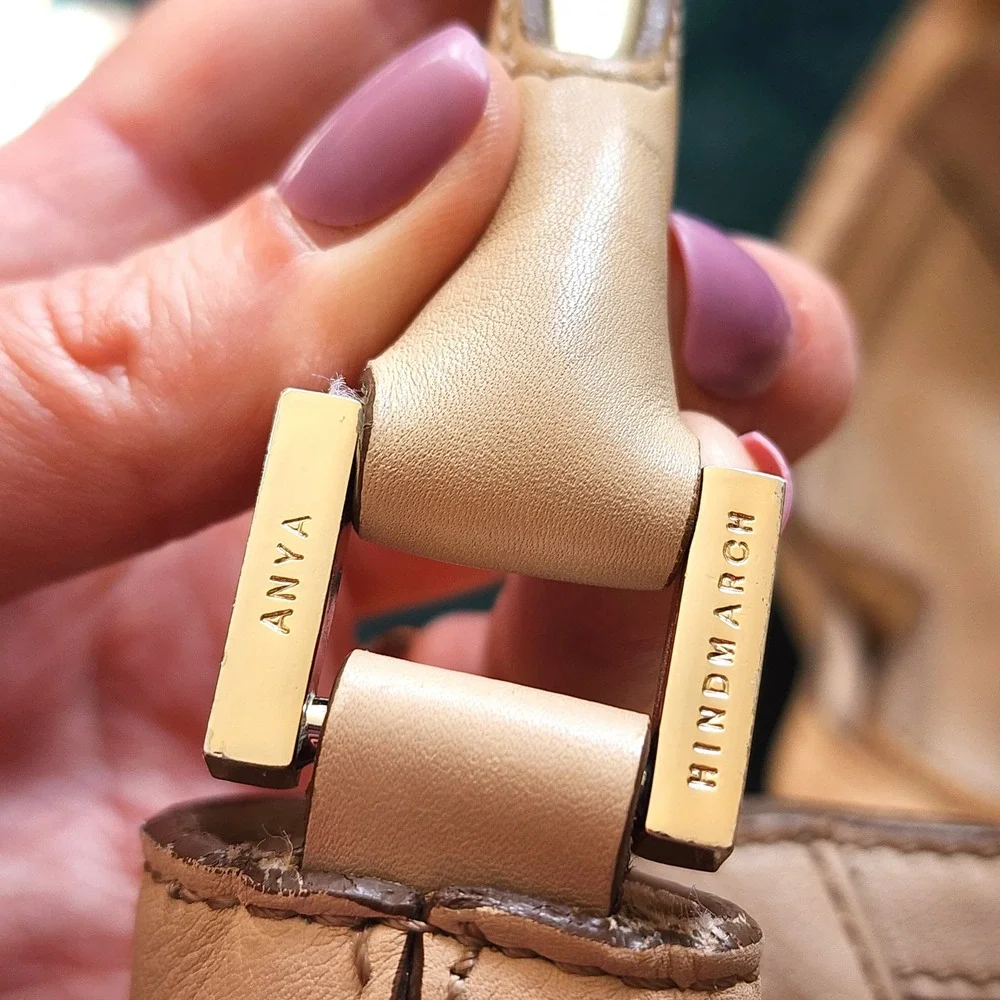Anya Hindmarch Cooper Beige Leather Hobo Shoulder‎ Bag Luxury Designer Purse